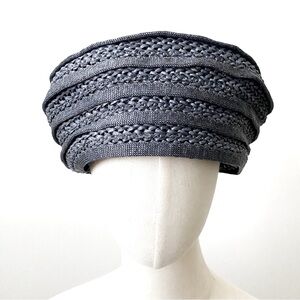 Vintage 50s Raffia Hat Navy Blue Round Swirl Beret